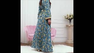 --urgarment.com--2 Pieces Set Flower Printed Kaftan Dress Caftan With Satin Inner Dress | Kaftan