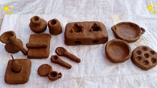 How to make Kitchen set from Clay ||Kaliman miniature clay Cookware set ||Craft Office