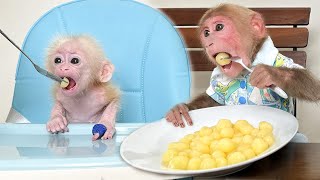 Bibi hugs baby monkey to sleep and helps Mom make delicious potatoes!