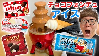 【No.1決定戦】チョコフォンデュタワーに色んなアイス突っ込んでどれが1番合うか試してみたwww