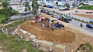 Processing Complete Fill The Soil By Bulldozer Komatsu D31 Push Stone into Water And 5Ton Dumb Truck