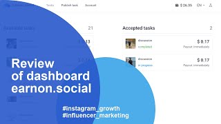 Earn on social - influencer marketing platform. Review of dashboard.