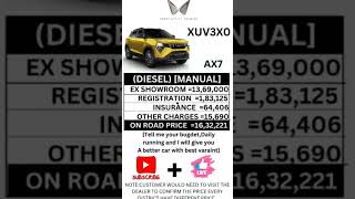 MAHINDRA XUV3X0 AX7 DIESEL MANUAL ON ROAD PRICE