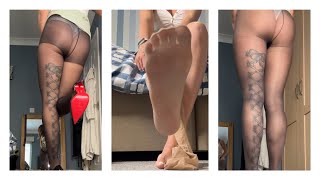 Reviewing Marks and Spencers Pantyhose -Black, Nude, Barely Black 15 Den  Tall Girl Pantyhose Try On