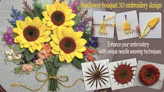 Embroidered Sunflower Bouquet: Effortless Creation of Multi-Petaled Flowers with Woven Picot Stitch