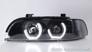 BMW E39 Black Projector Headlamp w Crystal Bar