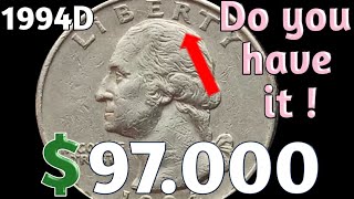 👉97,000$👈 For This Rare Error coin, Don't spend this 1994D Washington Quarter , coins worth money