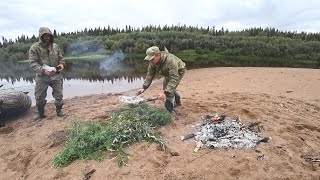 ВОДА КИПИТ ОТ ГОРБАТЫХ ОКУНЕЙ. ЖАРИМ РЫБУ НА КОСТРЕ. Рыбалка с лодки.