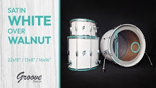 DEMO - Groove Drum Co. White Satin Turquoise over Walnut Drums