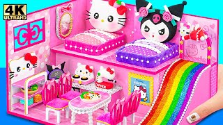 Make Hello Kitty House with Two Bedroom, Purple Bed for Kuromi, Rainbow Slide ❤️ DIY Miniature House