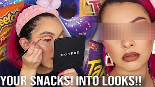 TRYING YOUR FAVORITE SNACKS & TURNING THEM INTO MAKEUP LOOKS!