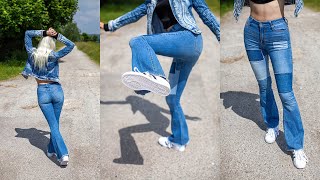 Hollister High Rise Flare Hollister Soft Stretch Patchwork Jeans & Adidas Superstar 1986 sneakers