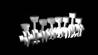 Рядный 8-ми цилиндровый двигатель в плоской анимации