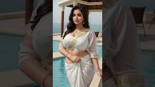 4k Ai art Lookbook india Hot girl white saree model Noreen Ai