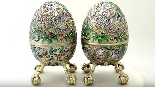 Russian Silver Gilt Gilt and Polychrome Cloisonné Enamel Eggs - Antique Circa 1915 - (A6915)