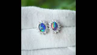 Dainty Aurora Australian opal triplet earring studs