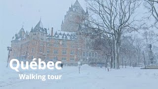 First snow storm of 2024 ❄| Petit Champlain🎄 | Walking in Old Quebec city ❄ | Winter Tour 2024 [UHD]