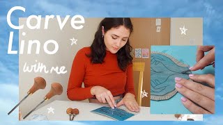 carve Lino with me| lino carving tips| iceandsea