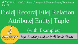 Field| Record| File| Table| Relation| Attributes| Entity| Tuple| ICS Part-2