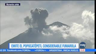 El volcán Popocatépetl emite gran fumarola con vapor de agua