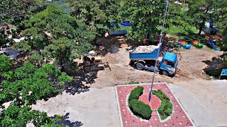 New activity Soil filling, Processing Courtyard In school By Mini Bulldozer push Soil and dumb truck