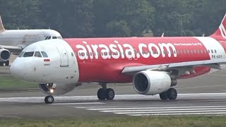 Close Up !!! Airasia Indonesia Airbus A320 Take off at Soekarno-Hatta Intl Airport