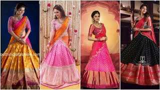 Latest Designer kanchipattu half sarees/lehangas for brides || kanchipuram bridal half sarees