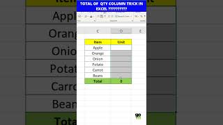Excel interview skills 7 |Qty column का Total कैसे करे  #excel #exceltips #msexcel #shorts