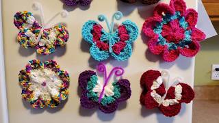 How to crochet a Butterfly and Flower Magnet