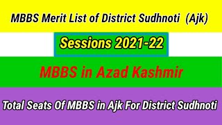 MBBS Merit list of Azad Kashmir district Sudhnoti session2021-22 | MBBS Merit list session 2021-22