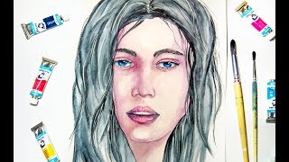 Watercolor Portrait Painting  Demonstration - Drawing Face, Eyes, Lips and Hair