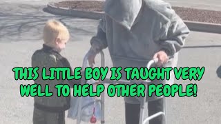 Young boy helps old woman with groceries! 🤩