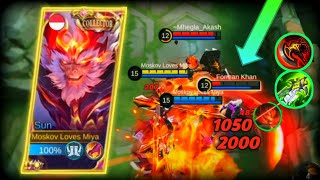 TRUE DAMAGE SUN!!🔥 DELETE ALL ENEMIES | SUN NEW SUPER BROKEN BUILD & EMBLEM - MLBB