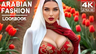 AI Art Fashion in Vibrant Tulip Fields: Arabian Elegance 4K Masterpiece