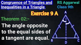 The angle opposite to the equal sides of a tangent are equal | Congruence of triangles class 9th