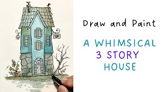 How To Paint A WHIMSICAL 3 STORY HOUSE! | Watercolor tutorial (no voice over)