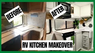 Lazy Daze RV Kitchen Renovation Makeover using Giani Marble Countertop Paint Kit