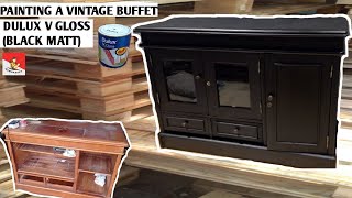 Cat ulang bufet pakai Dulux black Matt painting A vintage buffet before and after repainting buffet