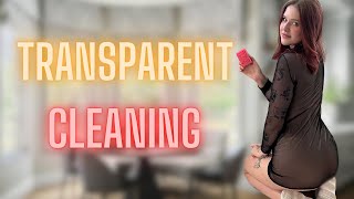 [4K USA Housewife]🚫 Cleaning in Transparent Dress! Transparent Cleaning  🧼🧹Try on haul see through