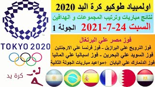 نتائج مباريات وترتيب مجموعات اولمبياد كوكيو 2020-كرة اليد اليوم السبت 24-7-2021