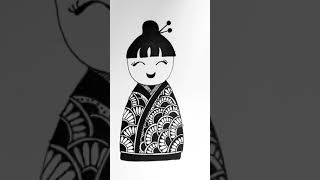 3 Japanese Dolls😍 #Japan #drawing#mandala #art #Arte #doodle#zentangle #dolls#blackandwhite #mehandi