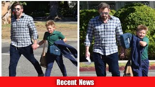 Relaxed mood: Ben Affleck looks relaxed while picking up his son Samuel from school.