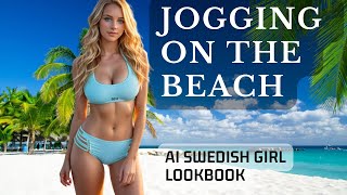 🏖️ 🇺🇸 Swedish Girl: Jogging On The Beach. [AI Vlog AI Art - Lookbook]