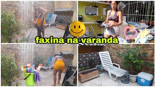 FAXINA PESADA NA VARANDA|ORGANIZAÇÃO NO QUINTAL |FIZ UMA CARNE COM BATATA🪣🧹