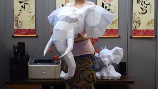 FarmGami - Handmade 3D PaperCraft - making Elephant paper model for decor your home