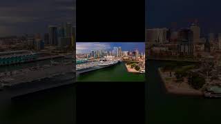 Aerial View of the San Diego Skyline and the USS Midway Museum #ussmidway #sandiego