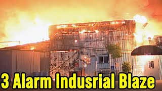 Massive Industrial Blaze In Los Angeles - Vernon, California Firefighters Battle 3 Alarm Fire