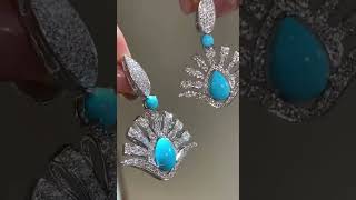 Luxury Turquoise Earring with Diamonds, Vintage Design, Visit Our Website for More