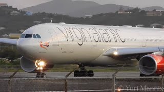 Super cool Pilot waves on backtrack! Virgin Atlantic A330-300 backtrack & takeoff from Antigua!