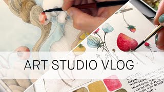 art studio vlog ✷ watercolor painting, sketching, swatching, organizing